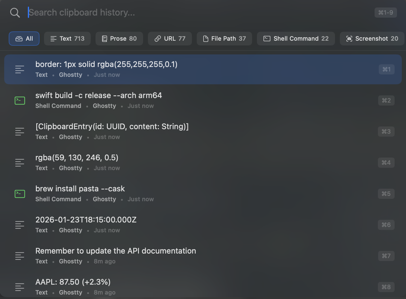Quick Search panel - Spotlight-style clipboard access